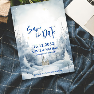 Elegant Snowy Night Winter Wedding Save the Date