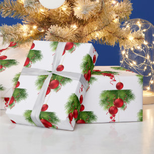 Elegant Snowy Red Christmas Balls Christmas  Wrapping Paper