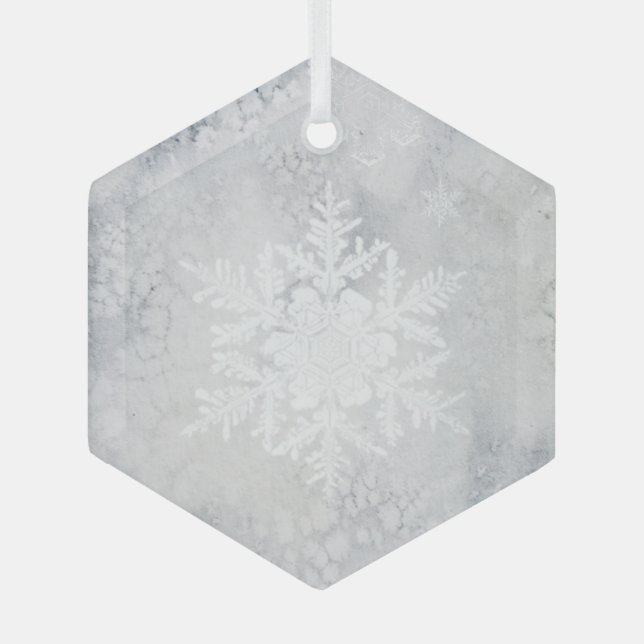 Elegant Snowy Snowflake Christmas  Glass Tree Decoration (Front)