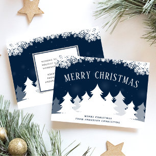 Elegant Snowy Trees Christmas Corporate Business Holiday Card