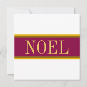 Elegant Snowy White Burgundy Gold "NOEL" Stripes Holiday Card