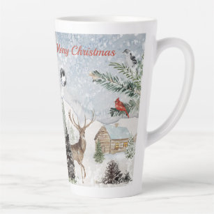 Elegant Snowy Winter Wonderland Red Cardinal  Latte Mug