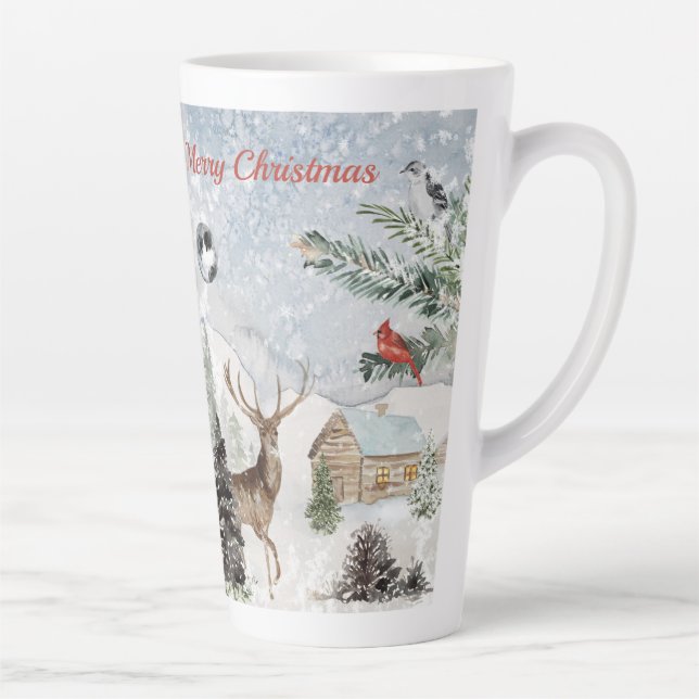 Elegant Snowy Winter Wonderland Red Cardinal  Latte Mug (Right)