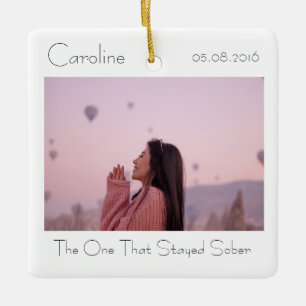 Elegant Sobriety Keepsake, Minimal Anniversary Ceramic Ornament