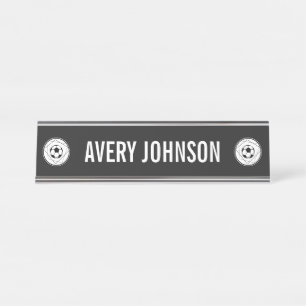 Elegant Soccer Ball Icon Player Coach Custom Sport Desk Name Plate