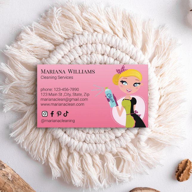elegant  social media cleaning services pink chic business card (Creator Uploaded)