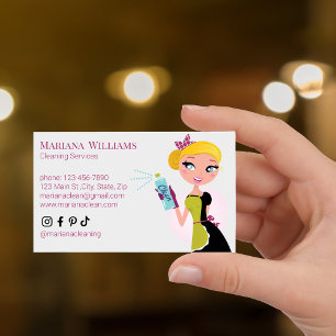 elegant social media cleaning services pink script business card