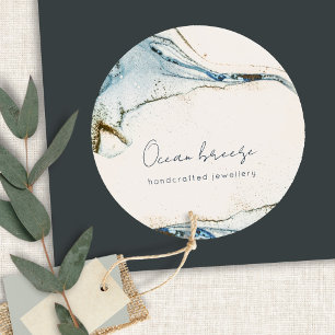 Elegant Soft Abstract Watercolor Blue Gold Beachy  Classic Round Sticker
