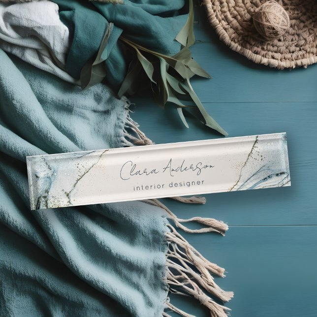 Elegant Soft Abstract Watercolor Blue Gold Beachy  Nameplate (Creator Uploaded)