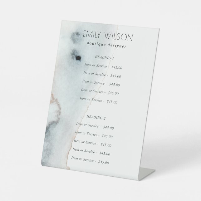 Elegant Soft Aqua Blue Gold Beachy Service Price  Pedestal Sign (Front)