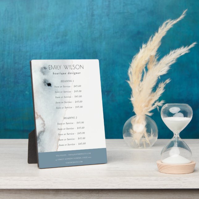 Elegant Soft Aqua Blue Gold Beachy Service Price Plaque (Side)