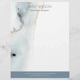 Elegant Soft Aqua Blue Gold Watercolor Beachy Custom Letterhead
