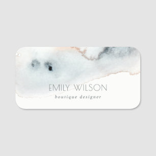 Elegant Soft Aqua Blue Gold Watercolor Beachy Name Tag
