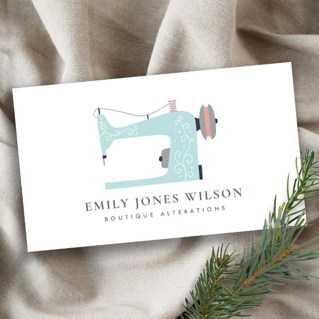 ELEGANT SOFT AQUA BLUE PINK SEWING MACHINE TAILOR BUSINESS CARD (Creator Uploaded)