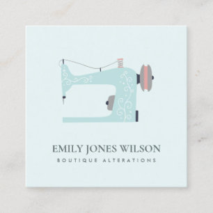 ELEGANT SOFT AQUA BLUE PINK SEWING MACHINE TAILOR SQUARE BUSINESS CARD