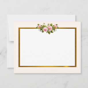 Elegant soft beige and Pink Floral Gold Border Card