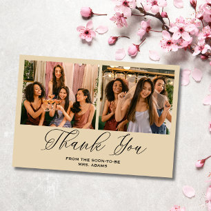 Elegant Soft Beige Photo Bridal Thank You Card