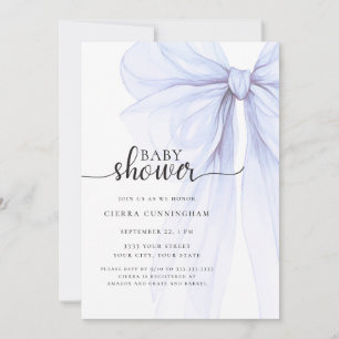 Elegant Soft Blue Bow Baby Shower Invitation