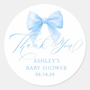 Elegant Soft Blue Bow Whimsical Cute Thank You Classic Round Sticker