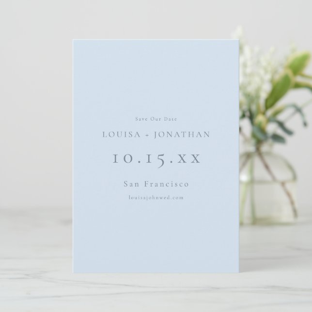 Elegant Soft Blue Formal Minimalist Wedding  Save The Date (Standing Front)