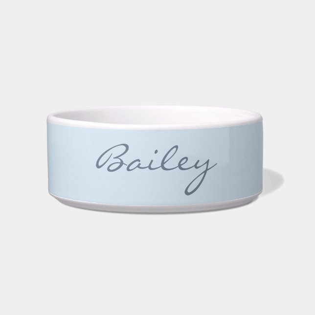 Elegant Soft Blue Handwritten Script Name Custom Bowl (Front)