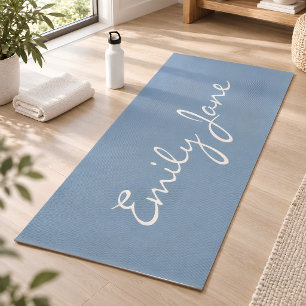 Elegant Soft Blue Handwritten Script Name Custom Yoga Mat