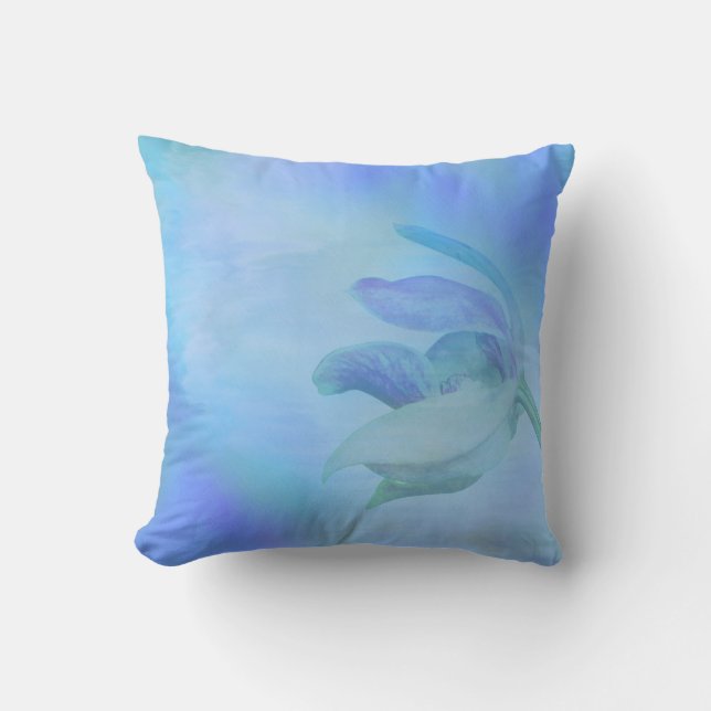 Elegant Soft Blue Orchid Throw Pillow (Front)