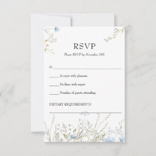 Elegant soft blue Wildflower Meadow rsvp card