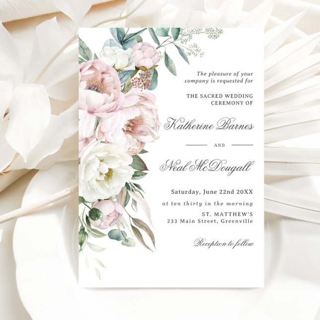 Elegant Soft Blush Ivory Peonies Floral Wedding Invitation (Creator Uploaded)