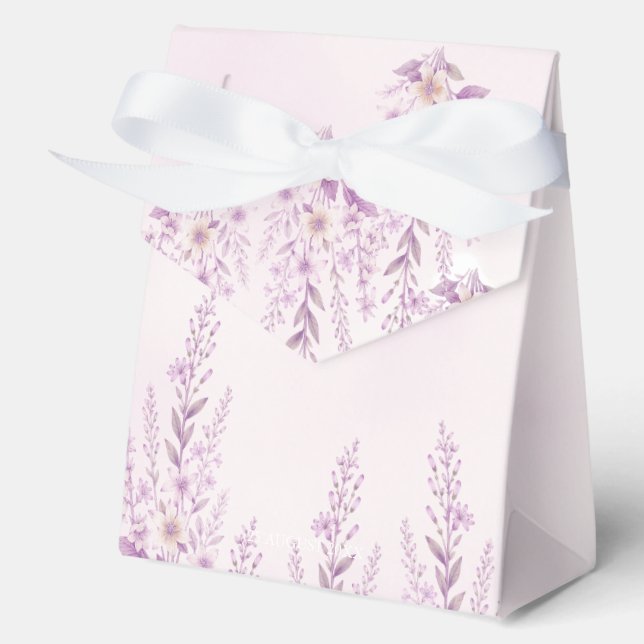 Elegant Soft Blush Lavender Floral Wedding Favour Box (Front)