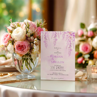 Elegant Soft Blush Lavender Floral Wedding Invitation