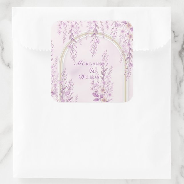 Elegant Soft Blush Lavender Wedding  Square Sticker (Bag)