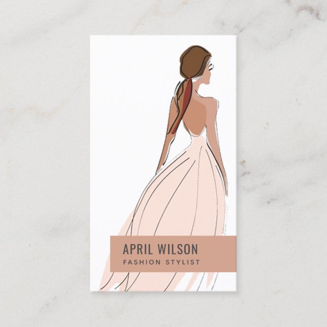 ELEGANT SOFT BLUSH PEACH EVENING GOWN BRIDAL DRESS BUSINESS CARD (Front)