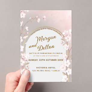 Elegant Soft Blush Pink Cherry Blossom Wedding Acrylic Invitations