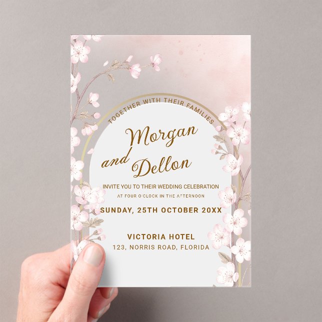 Elegant Soft Blush Pink Cherry Blossom Wedding Acrylic Invitations (Insitu (Handheld))