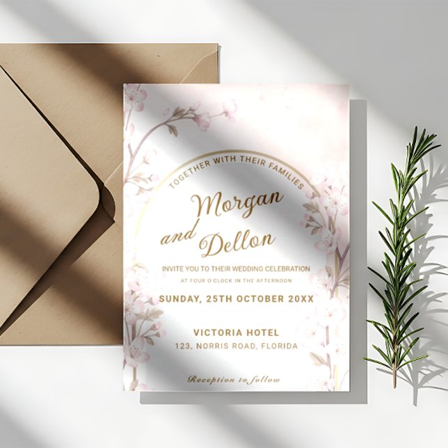 Elegant Soft Blush Pink Cherry Blossom Wedding Invitation (Creator Uploaded)