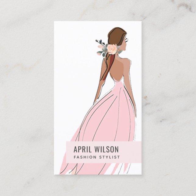 ELEGANT SOFT BLUSH PINK EVENING GOWN BRIDAL DRESS BUSINESS CARD (Front)