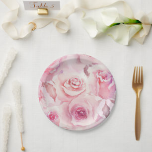 Elegant Soft Blush Pink Rose Floral Paper Plate