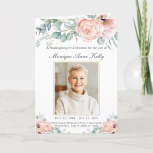 Elegant Soft Blush Pink Roses Floral Photo Funeral Programme