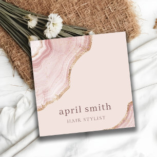 Elegant Soft Blush Rose Gold Agate Marble QR Code Square Business Card