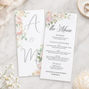 Elegant Soft Blush Roses 4x9'' Wedding Menu