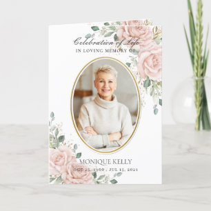 Elegant Soft Blush Roses Floral Photo Funeral Programme