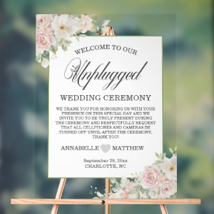 Elegant Soft Blush Roses Unplugged Wedding  Acrylic Sign
