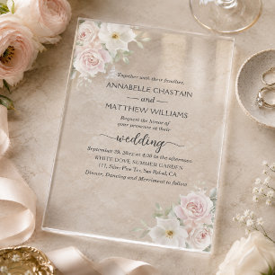 Elegant Soft Blush Roses Wedding  Acrylic Invitations
