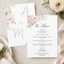Elegant Soft Blush Roses Wedding Menu