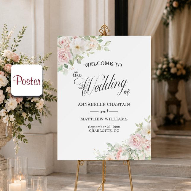 Elegant Soft Blush Roses Wedding Welcome Poster (Creator Uploaded)