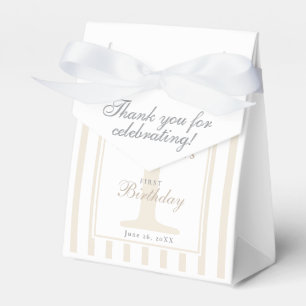 Elegant Soft Champagne Stripe 1st Birthday Favour Box