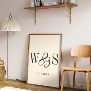 Elegant soft cream couple initials wedding poster