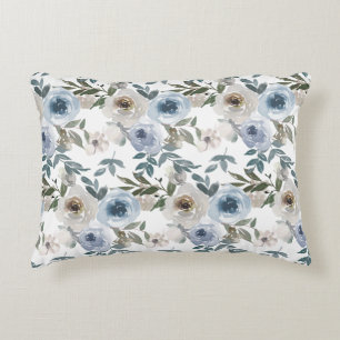 Elegant Soft Dusty Blue Watercolor Florals for Decorative Cushion