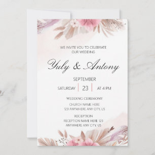 Elegant Soft Floral Pampas Grass Dessert Rose Invitation